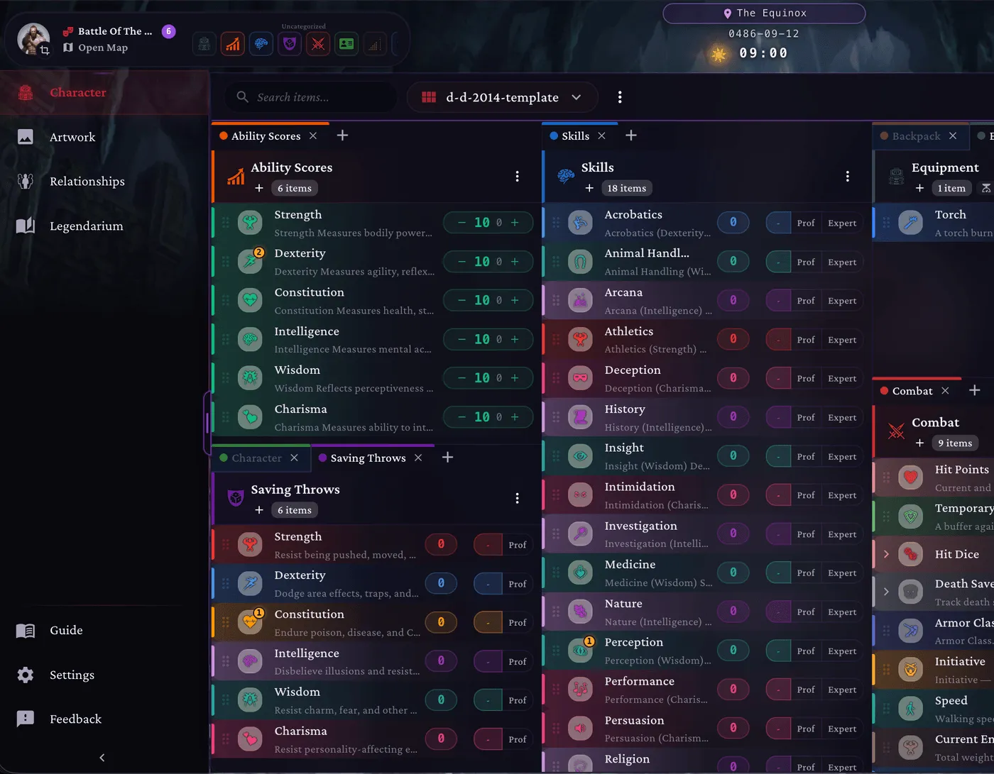 A character sheet in WorldMaster RPG